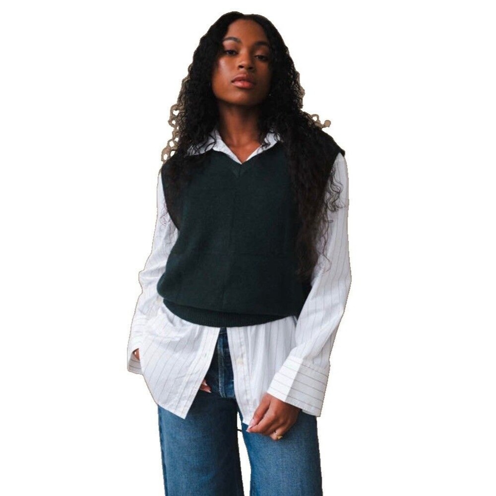 VGUC Dunst Wool Blend Unisex V Neck Divide Hunter Green Sweater Vest Sz S